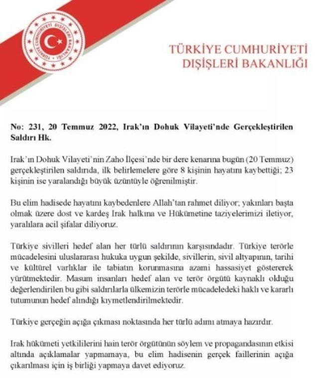 Terör örgütü PKK, Irak'ı kana bulayıp Türkiye'yi suçladı! Dışişleri Bakanlığı'ndan yanıt gecikmedi Terör örgütü PKK, Irak'ı kana bulayıp Türkiye'yi suçladı! Dışişleri Bakanlığı'ndan yanıt gecikmedi