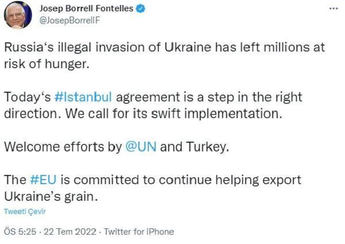 Borrell: BM ve Türkiye\'nin çabalarını memnuniyetle karşılıyoruz