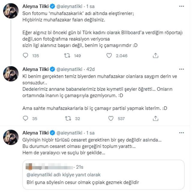 İç çamaşırlı pozu tepki çeken Aleyna Tilki 'Sahte muhafazakarlar' diyerek ateş püskürdü İç çamaşırlı pozu tepki çeken Aleyna Tilki 'Sahte muhafazakarlar' diyerek ateş püskürdü