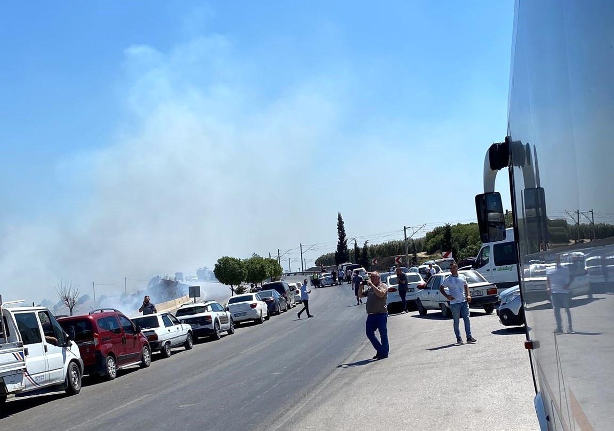 Yol kenarındaki ot yangını kontrol altına alındı