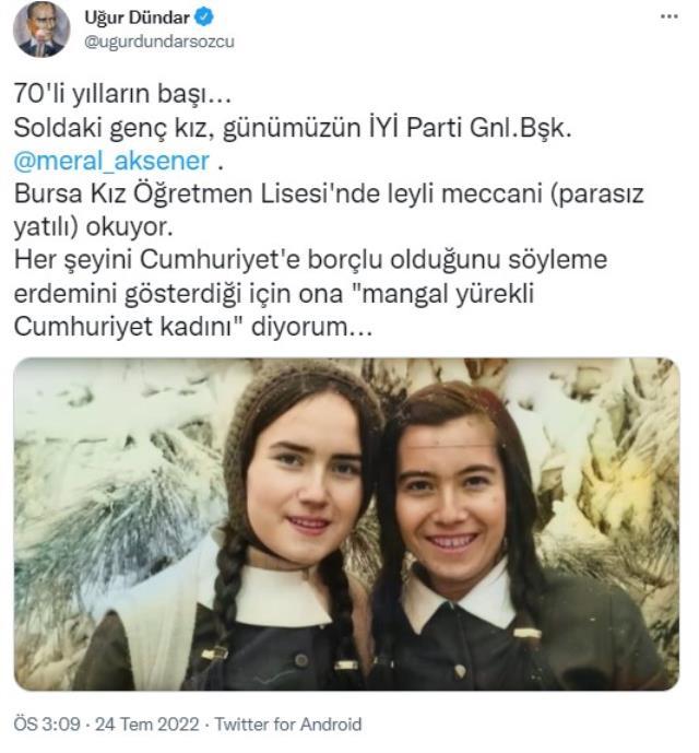 Uğur Dündar, Akşener'in lise yıllarındaki fotoğrafını paylaştı! İYİ Parti lideri kayıtsız kalmadı