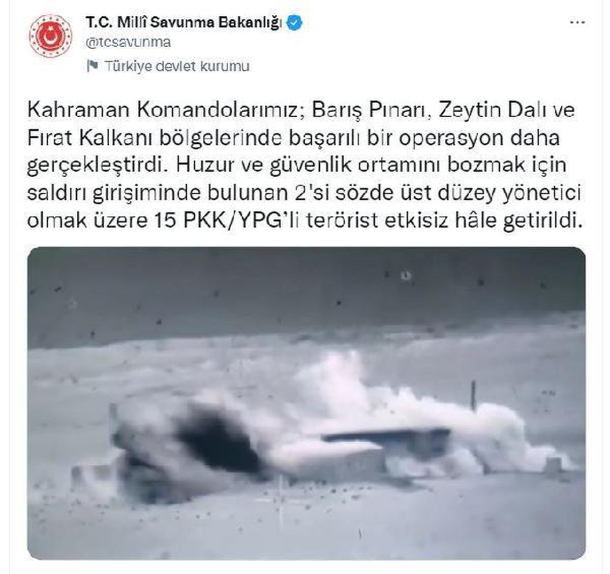 MSB: 2\'si sözde üst düzey yönetici, 15 terörist etkisiz hale getirildi