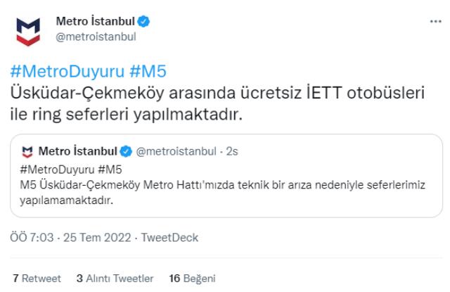 Üsküdar-Çekmeköy metro hattındaki arıza İstanbul'da hayatı felç etti Üsküdar-Çekmeköy metro hattındaki arıza İstanbul'da hayatı felç etti
