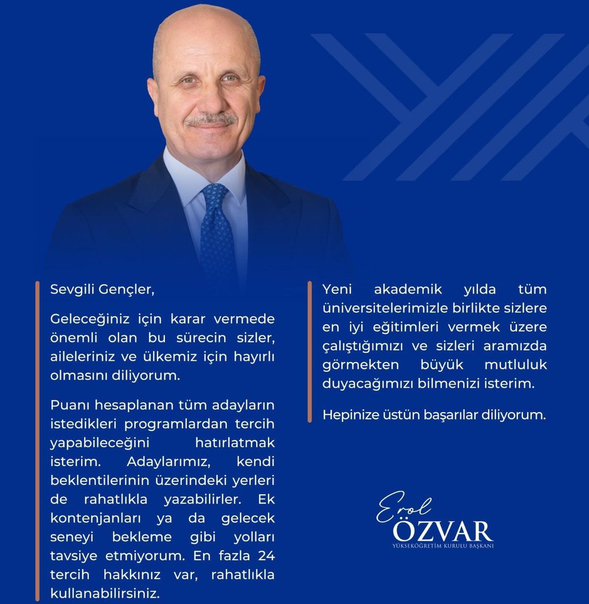 YÖK Başkanı Özvar, YKS tercihi yapacak adaylara yönelik tavsiyelerini paylaştı Açıklaması