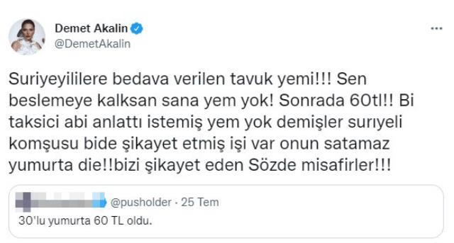 Demet Akalın, yumurta fiyatlarına gelen zamma tepki gösterdi: Suriyelilere bedava verilen yem veriliyor Demet Akalın, yumurta fiyatlarına gelen zamma tepki gösterdi: Suriyelilere bedava verilen yem veriliyor