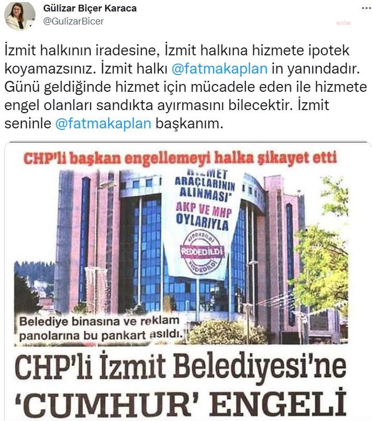 İzmit Belediye Başkanı Hürriyet\'e, CHP Genel Başkan Yardımcısı Karaca\'dan Destek