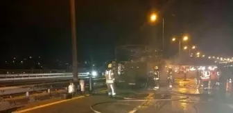 TEM Otoyolu'nda oksijen tüpü yüklü kamyon alev alev yandı