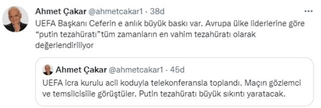 Ahmet Çakar'dan Fenerbahçe taraftarının Putin tezahüratına ilişkin bomba iddia: UEFA acil koduyla toplandı