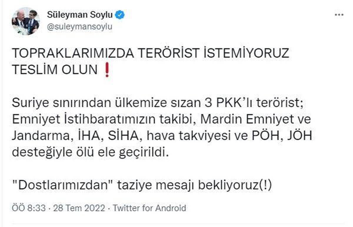 İçişleri: Mardin\'de 3 terörist etkisiz hale getirildi