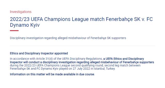 Son Dakika: UEFA, Fenerbahçe taraftarının Vladimir Putin tezahüratlarıyla ilgili soruşturma başlattı Son Dakika: UEFA, Fenerbahçe taraftarının Vladimir Putin tezahüratlarıyla ilgili soruşturma başlattı