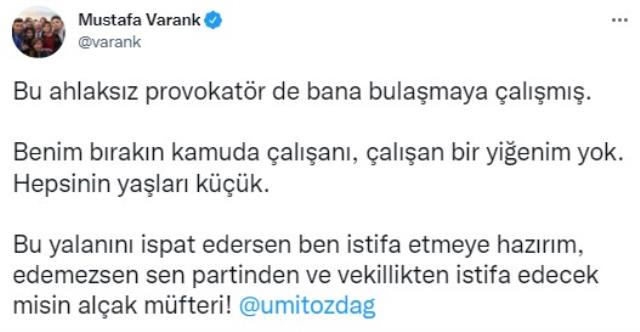 Ümit Özdağ'ın iddiasına Bakan Varank'tan sert tepki: İspat edersen istifa etmeye hazırım Ümit Özdağ'ın iddiasına Bakan Varank'tan sert tepki: İspat edersen istifa etmeye hazırım