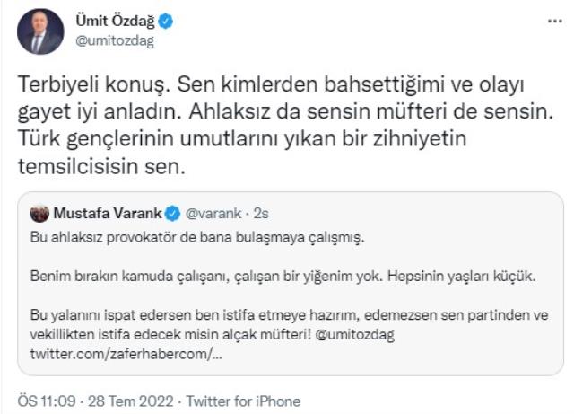 Ümit Özdağ'ın iddiasına Bakan Varank'tan sert tepki: İspat edersen istifa etmeye hazırım Ümit Özdağ'ın iddiasına Bakan Varank'tan sert tepki: İspat edersen istifa etmeye hazırım