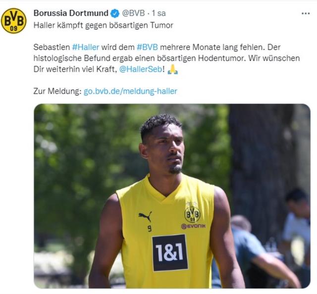 Borussia Dortmund'un dünyaca ünlü golcüsü Sebatian Haller'in testis tümörü kötü huylu çıktı
