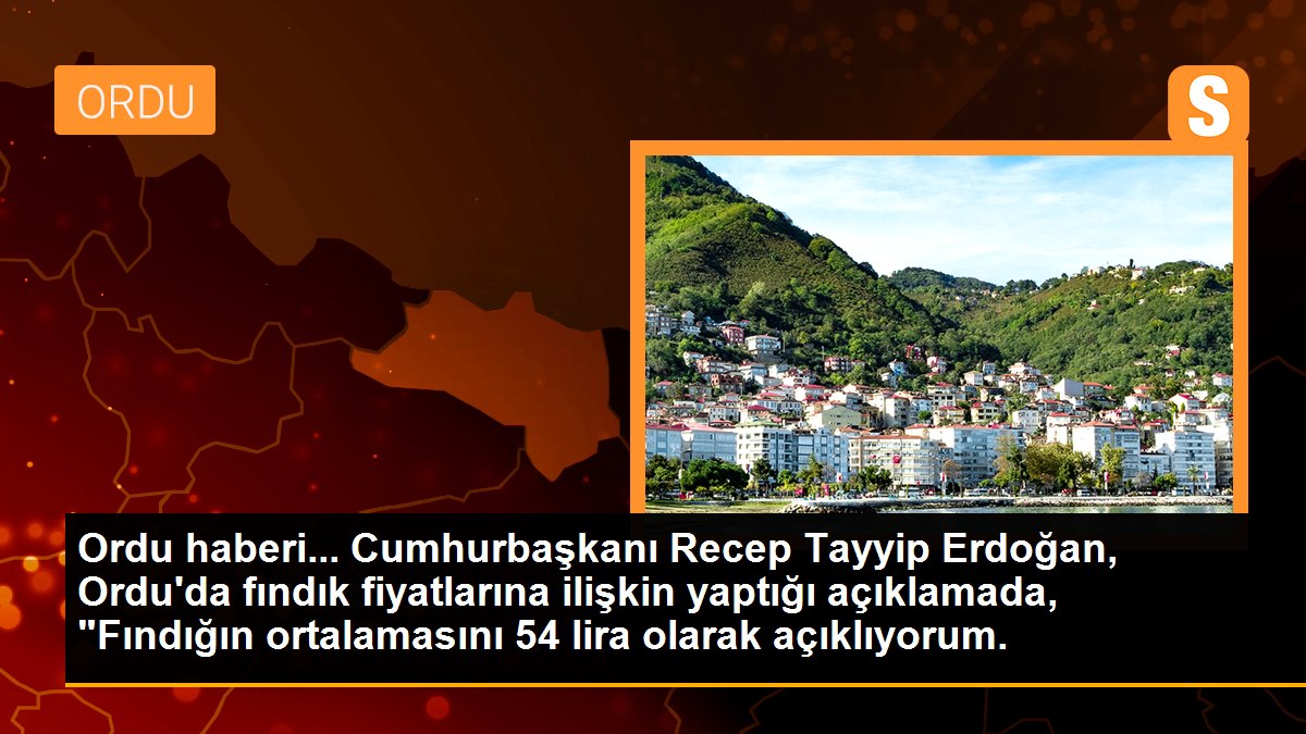 Cumhurbaşkanı Erdoğan, TMO\'nun fındık alım fiyatının ortalama 54 lira olarak belirlendiğini açıkladı.