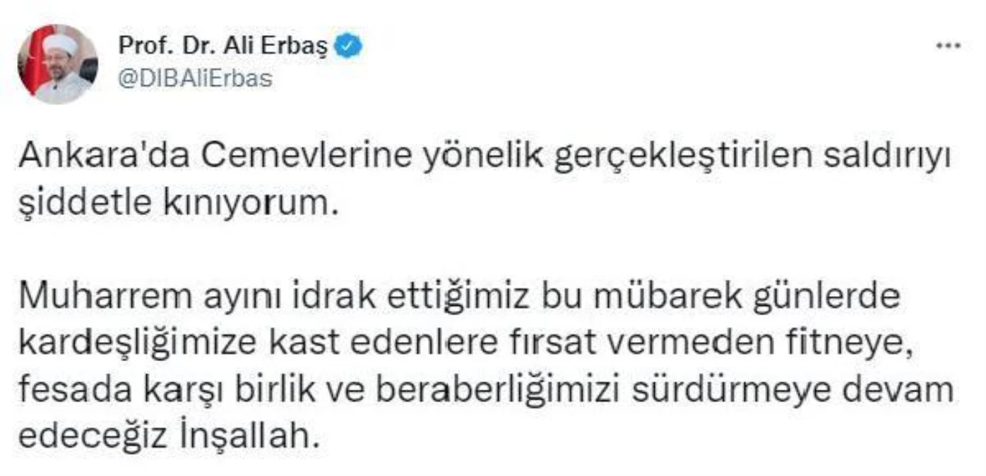 Diyanet İşleri Başkanı Erbaş, Ankara\'daki Alevi STK\'leri ile cemevine yönelik saldırıyı kınadı