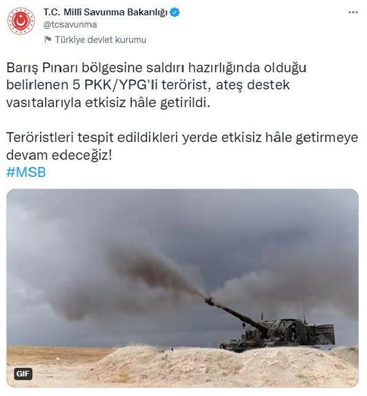 MSB: Saldırı hazırlığındaki 5 terörist etkisiz hale getirildi