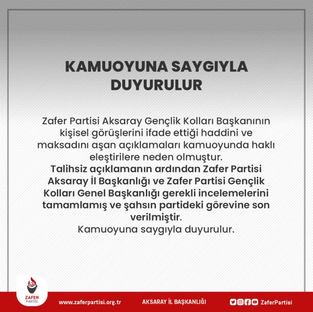 'Gök tanrı inancına göre yeni börümüz Özdağ' diyen Zafer Partisi Gençlik Kolları Başkanı görevden alındı 'Gök tanrı inancına göre yeni börümüz Özdağ' diyen Zafer Partisi Gençlik Kolları Başkanı görevden alındı