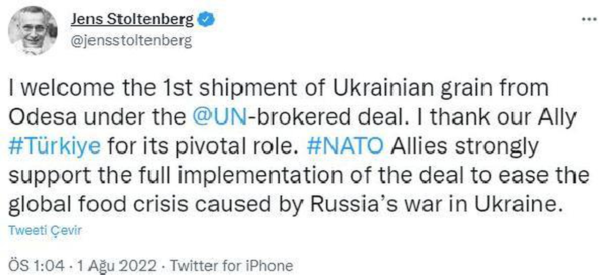 Stoltenberg\'den tahıl sevkiyatı açıklaması