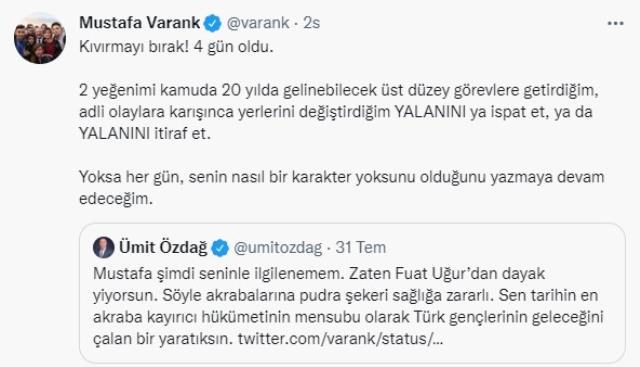 Ümit Özdağ'ın kendisi hakkındaki iddiaları Musfafa Varank'ı çıldırttı: Kıvırmayı bırak, yalanını ya ispat et ya itiraf Ümit Özdağ'ın kendisi hakkındaki iddiaları Musfafa Varank'ı çıldırttı: Kıvırmayı bırak, yalanını ya ispat et ya itiraf
