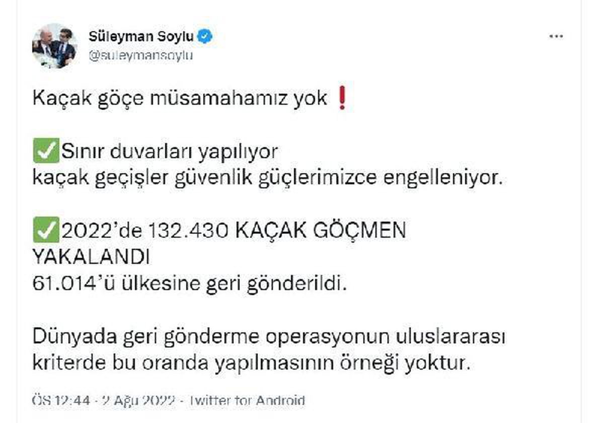Bakan Soylu, bu yıl 132 bin 430 kaçak göçmenin yakalandığını açıkladı