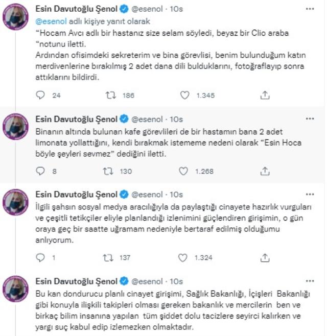 Prof. Dr. Esin Davutoğlu Şenol sosyal medyadan feryat etti: Kapıma dana dili bırakıp, cinayet planı yaptılar