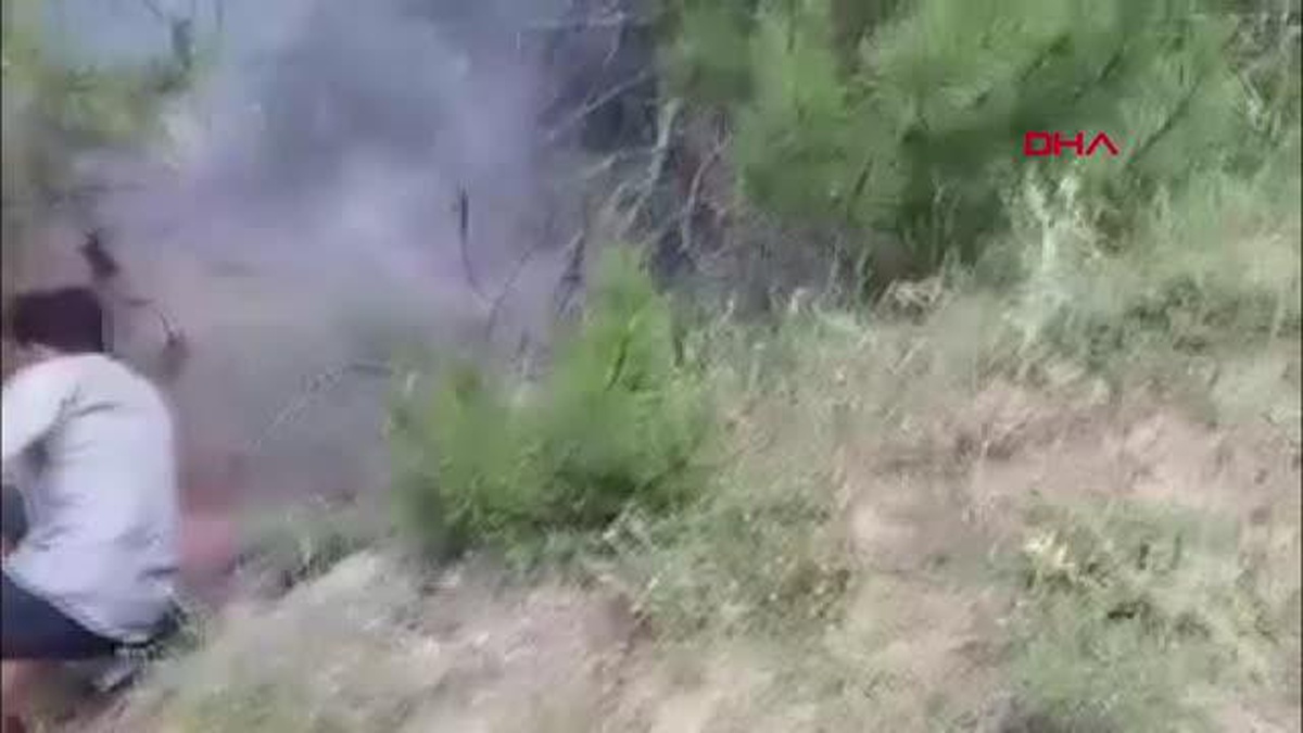 YOL KENARINDAKİ ORMANLIK ALANDA ÇIKAN YANGINI TRAFİK POLİSLERİ SÖNDÜRDÜ