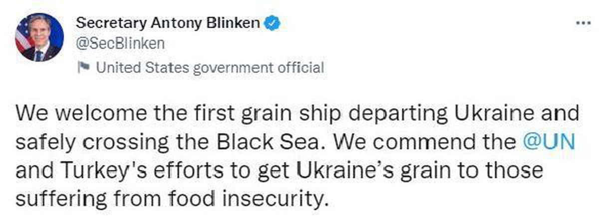 Blinken\'den Türkiye\'ye \'tahıl\' teşekkürü