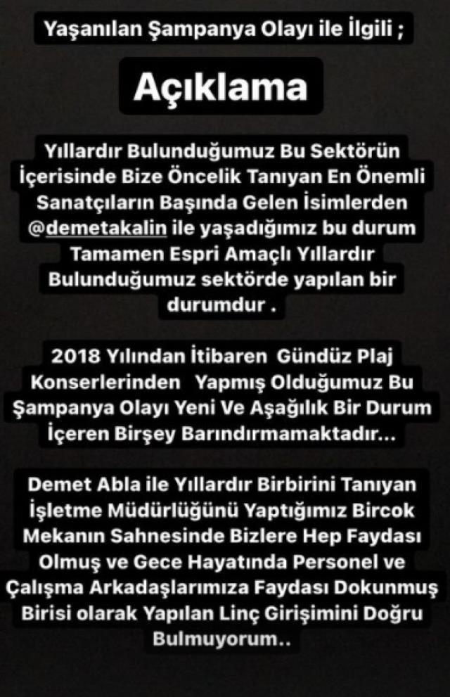 Demet Akalın'ın kafasına şampanya döktüğü garson: Tamamen espri amaçlı, aşağılık bir durum içermiyor
