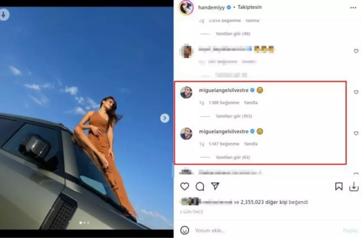 Dünyaca ünlü oyuncu Miguel Angel Silvestre\'den Hande Erçel\'e yakın markaj