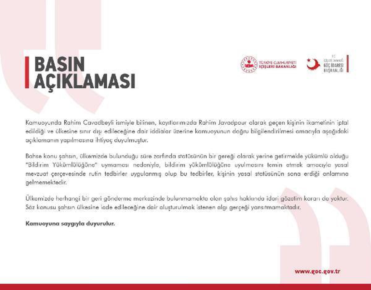 Göç İdaresi Başkanlığından "Rahim Cavadbeyli" açıklaması Açıklaması