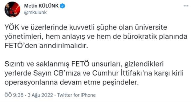 Metin Külünk'ten 'KPSS' Açıklaması: FETÖ unsurları Cumhur İttifakı'na karşı kirli operasyon peşinde