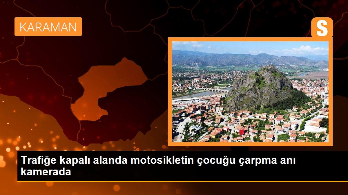 Trafiğe kapalı alanda motosikletin çocuğu çarpma anı kamerada