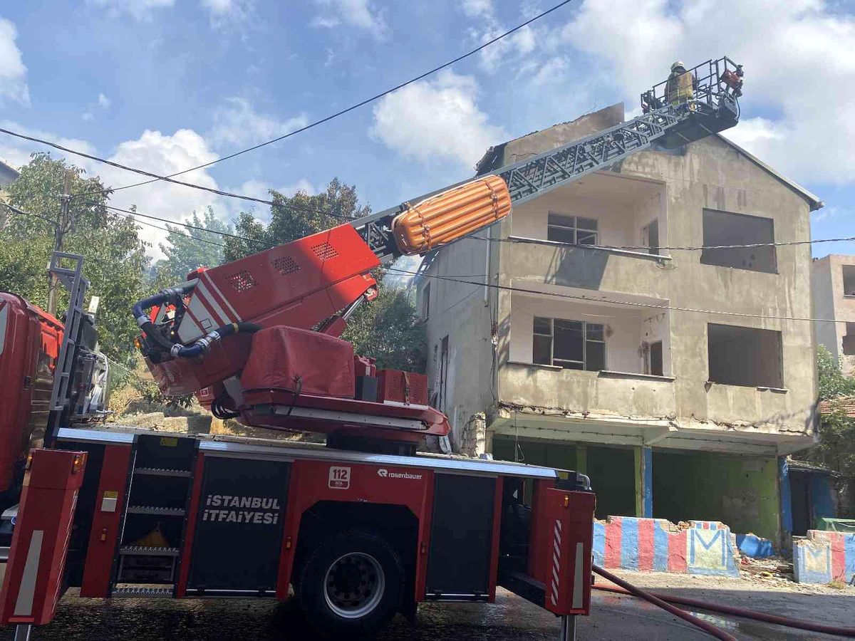 Pendik\'te 2 katlı metruk binanın çatısı alevlere teslim oldu
