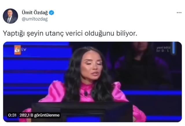 Ümit Özdağ, Milyoner'deki yarışmacıya kayıtsız kalamadı: Yaptığı şeyin utanç verici olduğunu biliyor Ümit Özdağ, Milyoner'deki yarışmacıya kayıtsız kalamadı: Yaptığı şeyin utanç verici olduğunu biliyor