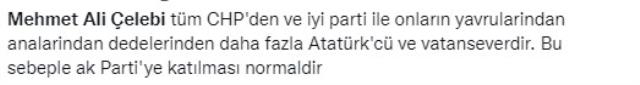 CHP'den istifa eden Mehmet Ali Çelebi'den dikkat çeken çıkış: 6+1 değil, Cumhur İttifakı derim CHP'den istifa eden Mehmet Ali Çelebi'den dikkat çeken çıkış: 6+1 değil, Cumhur İttifakı derim