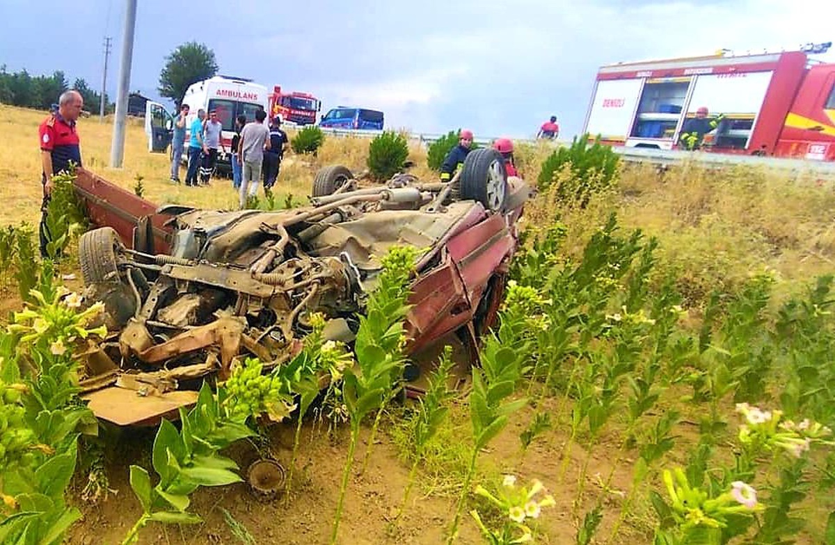 Yoldan çıkan otomobil tütün tarlasına uçtu