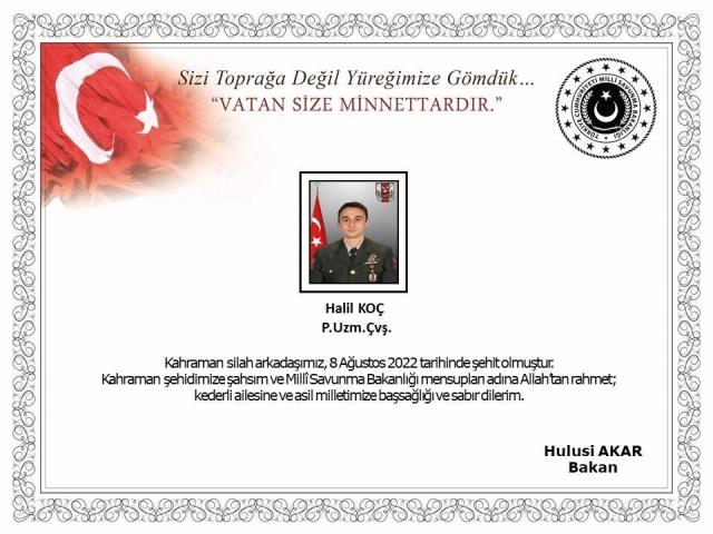 Pençe Kilit bölgesinden kahreden haber! Uzman Çavuş Halil Koç, EYP patlaması sonucu şehit düştü