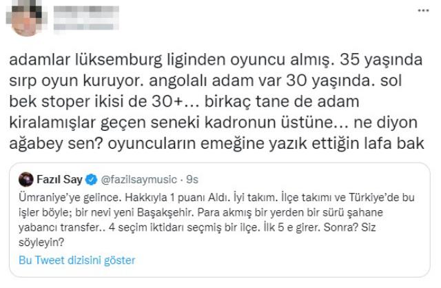 Ünlü piyanist Fazıl Say'ın Fenerbahçe'nin rakibi Ümraniyespor hakkındaki söylemlerine tepki yağıyor