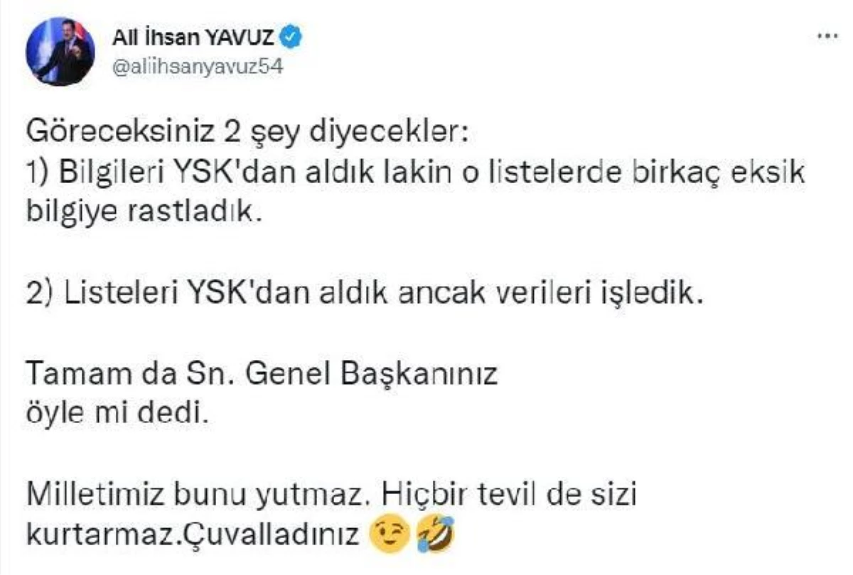 AK Partili Yavuz\'dan Kılıçdaroğlu\'nun seçmen listeleri ile ilgili sözlerine tepki Açıklaması