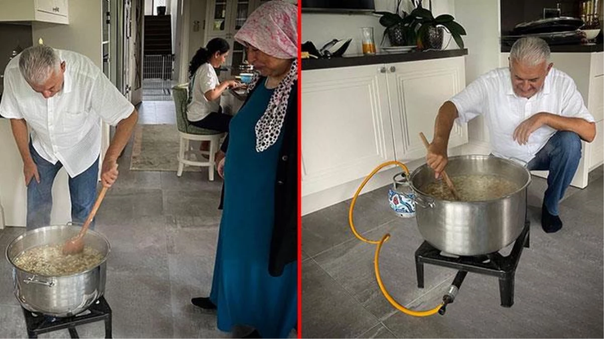 AK Parti Genel Başkanvekili Binali Yıldırım, Muharrem ayı sebebiyle evinin mutfağında aşure yaptı
