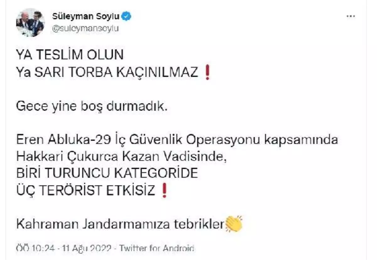 İçişleri: 1\'i turuncu kategoriden 3 terörist etkisiz hale getirildi