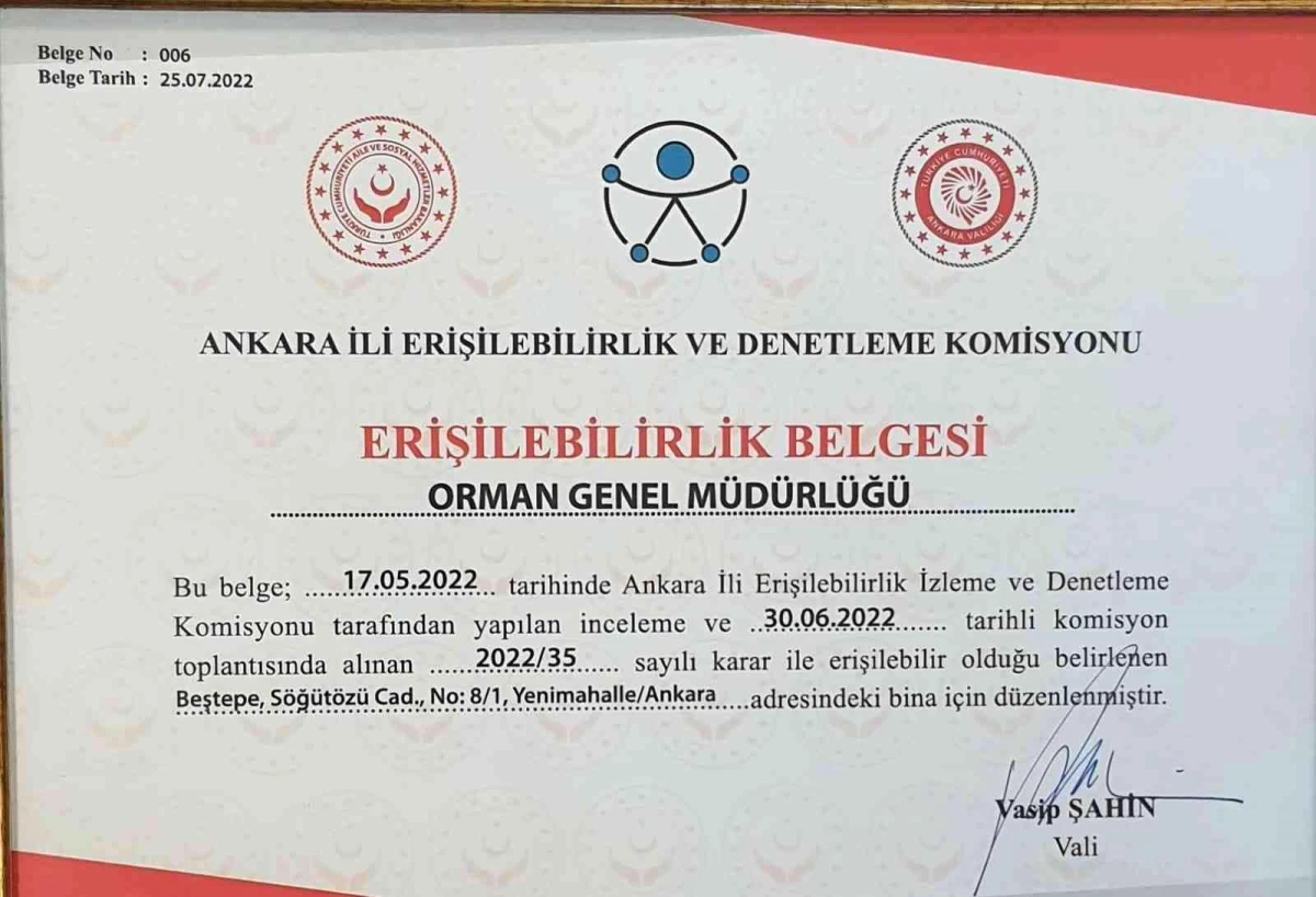 Orman Genel Müdürlüğü \'Erişilebilirlik Belgesi\' aldı