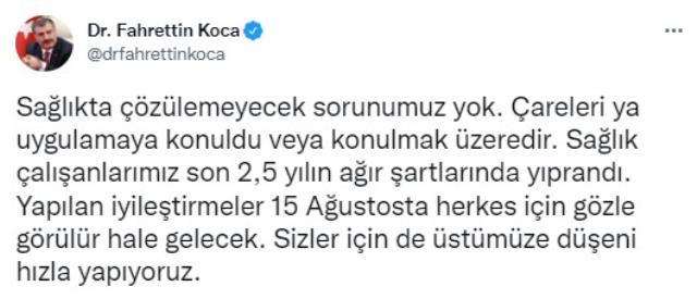 Sağlık Bakanı Koca'dan sağlık çalışanlarını heyecanlandıran paylaşım: Yönetmeliğin yayınına az kaldı Sağlık Bakanı Koca'dan sağlık çalışanlarını heyecanlandıran paylaşım: Yönetmeliğin yayınına az kaldı