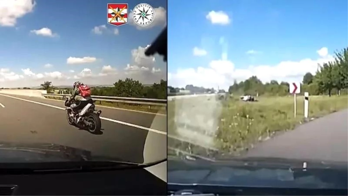 Çekya\'da radara yakalanan motosiklet sürücüsü polis kovalamacasında takla attı