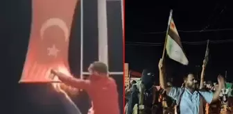 Özgür Suriye Ordusu'nun kontrolü altındaki Azez'de bir grup, direkte asılı olan Türk bayrağını yaktı