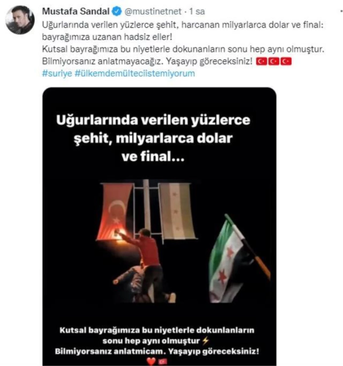 Şarkıcı Mustafa Sandal\'dan Suriye\'de yakılan Türk bayrağına dair sert sözler: Uğurlarında verilen yüzlerce şehit, harcanan milyarlarca dolar ve final