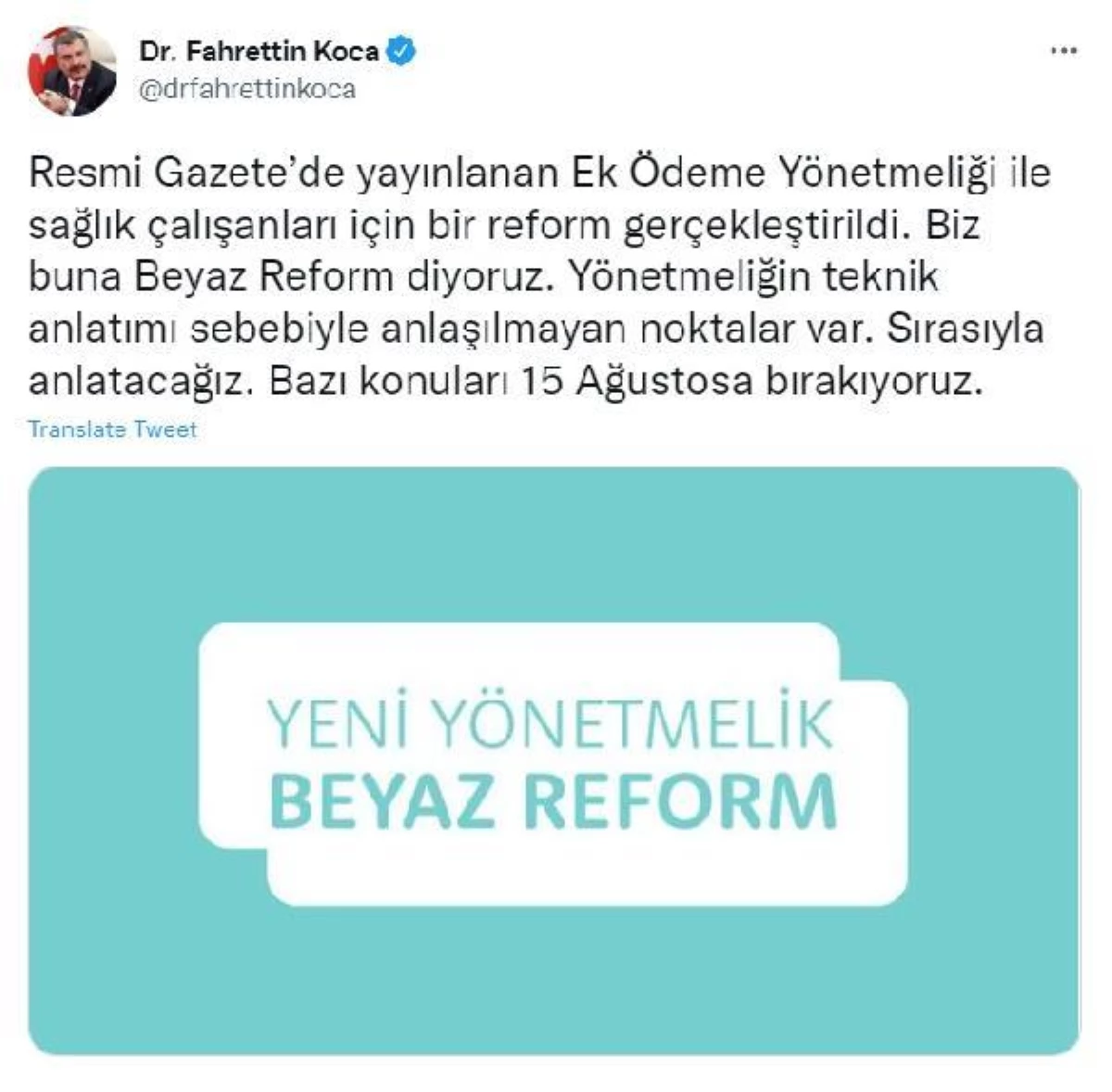 Sağlık Bakanı Koca\'dan "Ek Ödeme Yönetmeliği" paylaşımı Açıklaması