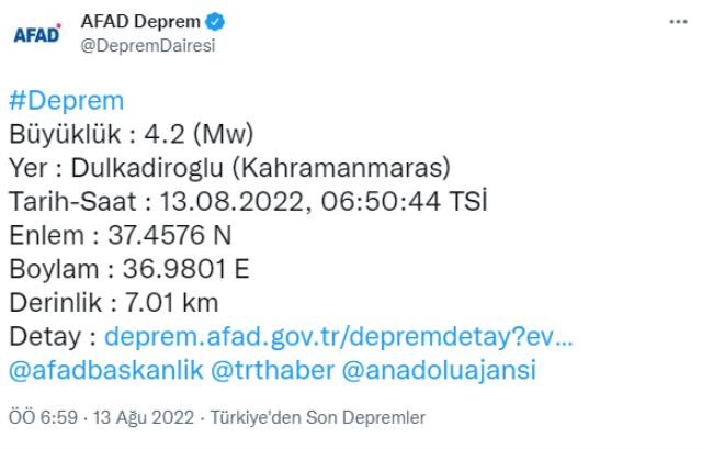 Kahramanmaraş Dulkadiroğlu ilçesinde deprem! İşte sarsıntının detayları ve son depremler Kahramanmaraş Dulkadiroğlu ilçesinde deprem! İşte sarsıntının detayları ve son depremler