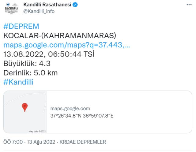 Kahramanmaraş Dulkadiroğlu ilçesinde deprem! İşte sarsıntının detayları ve son depremler Kahramanmaraş Dulkadiroğlu ilçesinde deprem! İşte sarsıntının detayları ve son depremler