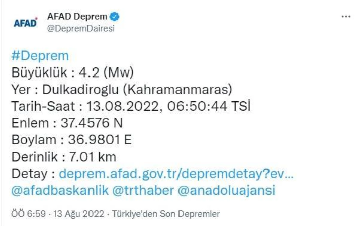 Kahramanmaraş\'ta 4.2 büyüklüğünde deprem